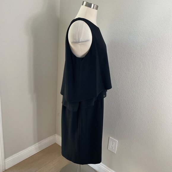 NEW Adrianna Papell Womens 14 Pop Over Tiered Dress Chiffon Black Sleeveless - Picture 3 of 9